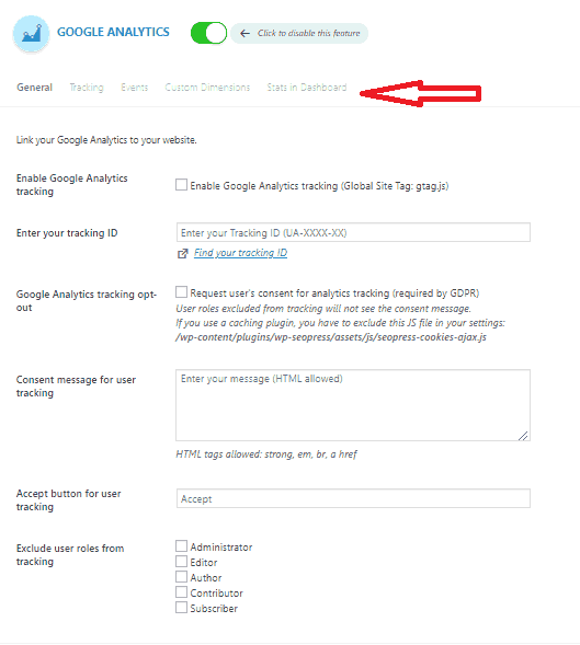 SEOPress Google Analytics Advanced Settings