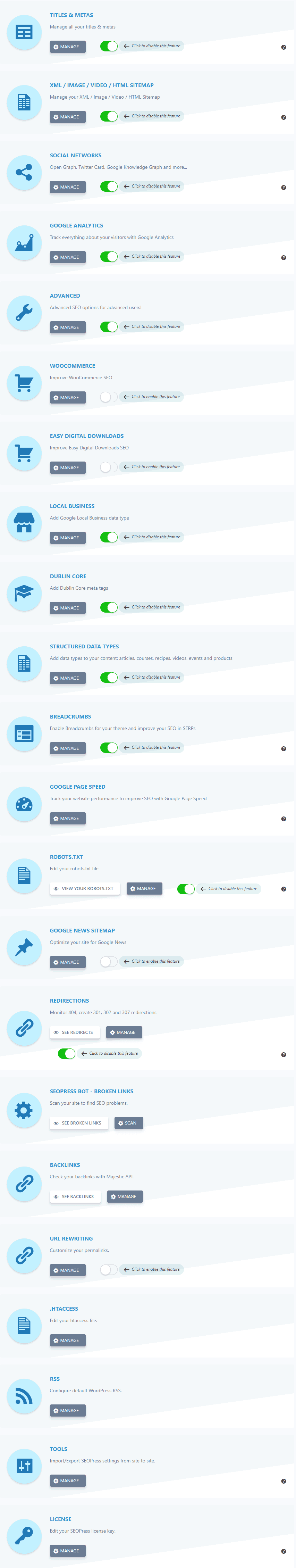 SEOPress Settings Dashboard