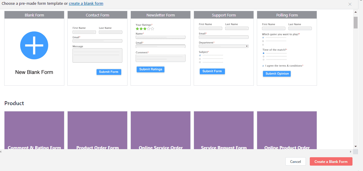 Pre-built Quick Forms in WP Fluent Forms