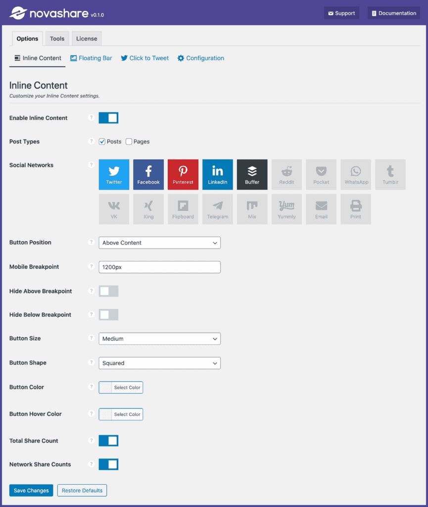 novashare user interface