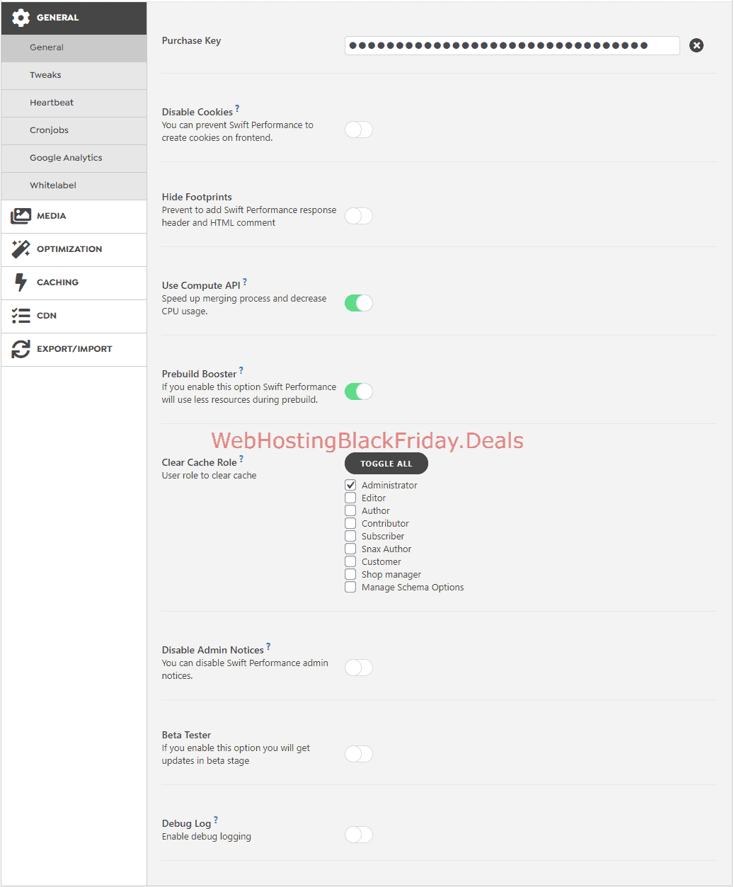 Swift Performance General Settings