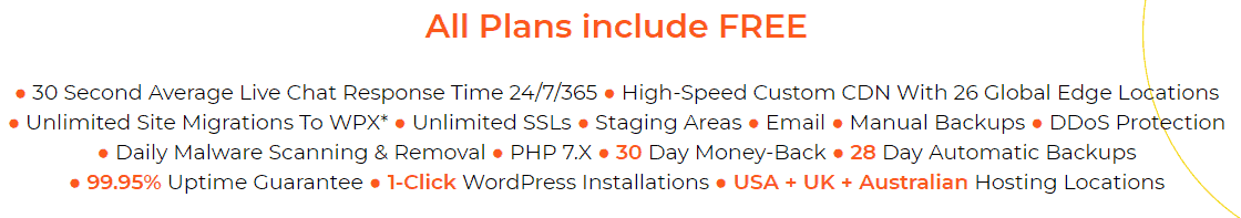 WPX Managed WordPress Hosting Plan Features