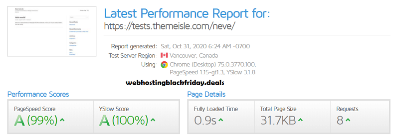 Neve theme speed test gtmetrix report